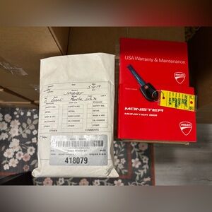 Key, Owner’s Manual and Warranty for Ducati Monster 821. 2015 Model
